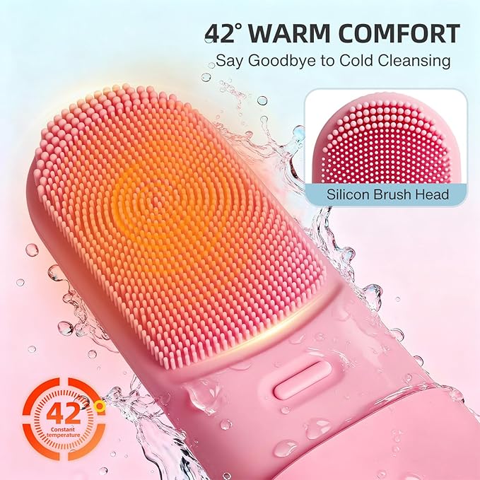 Face Scrubber with Heated,3 Modes Waterproof Rechargeable Portable Travel Size Makeup Remover Cleansing, Exfoliating and Massaging Facial Scrubber for Men &Women
