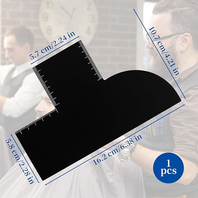 Men's Hairline Guide for Hair Cutting, Hair Trimming Tool with T-Ruler, Barber Styling Template for DIY Haircuts, Beard Lineup Tool Beard Shaping, and Neckline Enhancement Card for Barbers