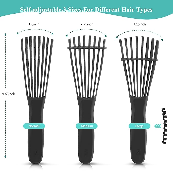Detangling Hair Brush, Detangling brush for Adults and Kids, Comb Set for Kinky Curly Coily and Wavy Hair, For Wet and Dry Hair, Afro American Type 3a-4c, Comfortable Grip, Easy to Clean(Black)