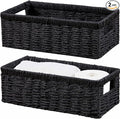 Vagusicc Wicker Storage Basket, Paper Rope Wicker Baskets with Handles, Toilet Paper Basket for Toilet Tank Top, Small Wicke Baskets for Organizing Shelves, 2-Pack, Black