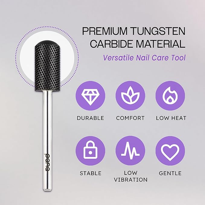 PANA 3/32" Large Smooth Round Top Safety Carbide Nail Drill Bit for Gel Polish & Acrylic Removal Nail Salon Manicure Pedicure Electric File Tools (Large Barrel - DLC Black, Fine)