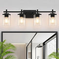 4-Lights Matte Black Bathroom Light Fixture, Modern Black Vanity Lights Over Mirror with Clear Glass Shade, Bathroom Wall Mounted Lamp for Mirror Living Room Hallway Cabinet