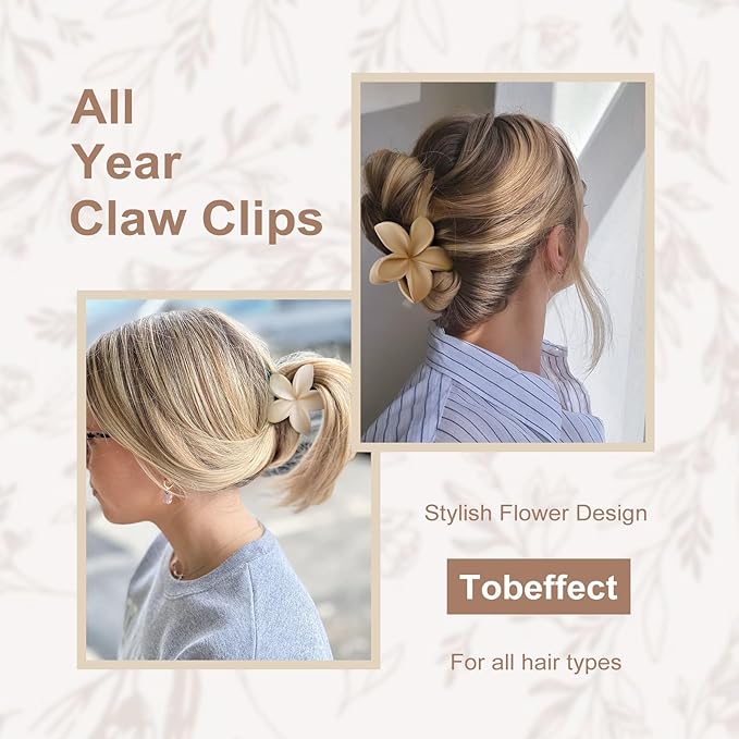 4 Pcs Flower Hair Clips for Women, Neutral Color Hawaiian Flower Hair Claw Clips, Cute Large Hibiscus Hair Claw Decorative Accessories For Thick and Thin Hair