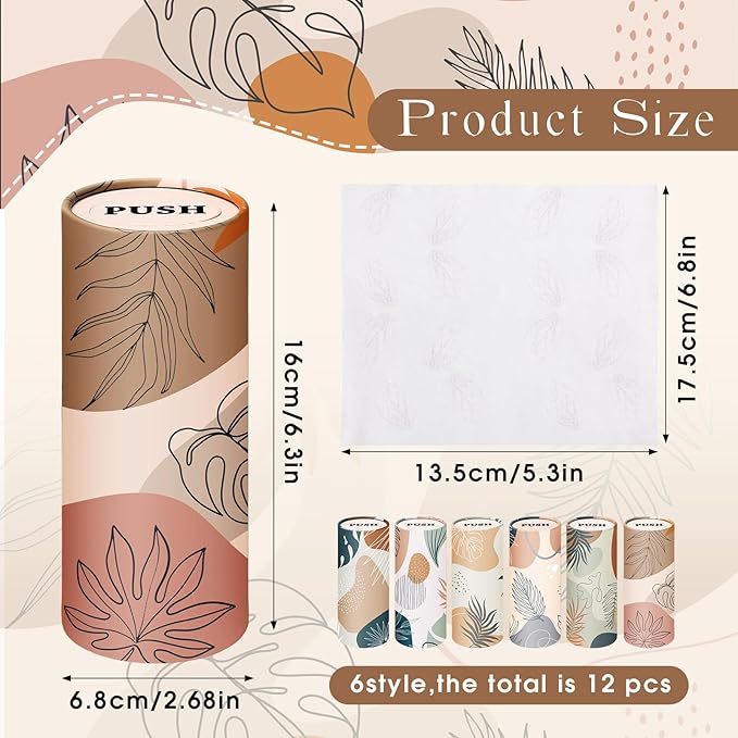 Outus 12 Pcs Boho Car Tissues Cylinder Holder with 3 Ply Facial Tissue Bulk Black White Round Tissue Holder Travel Tissues Boxes Container for Car Cup Wedding Birthday Party