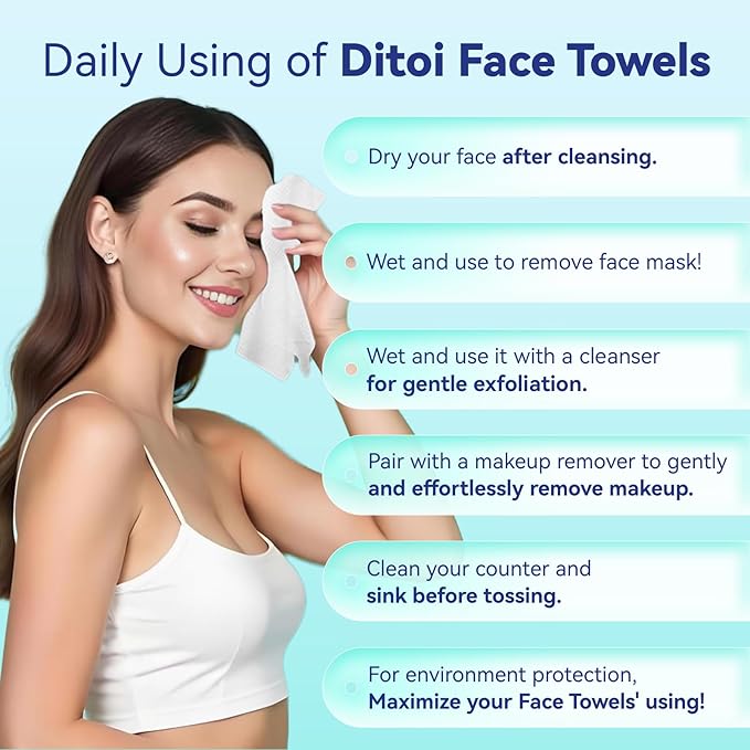 Ditoi Disposable Face Towels XL, Soft Cotton Facial Cleansing Cloths, Dry Face Towelettes for Makeup Removal, Sensitive Skin & Daily Skin Care, 300 Count (6 Pack)