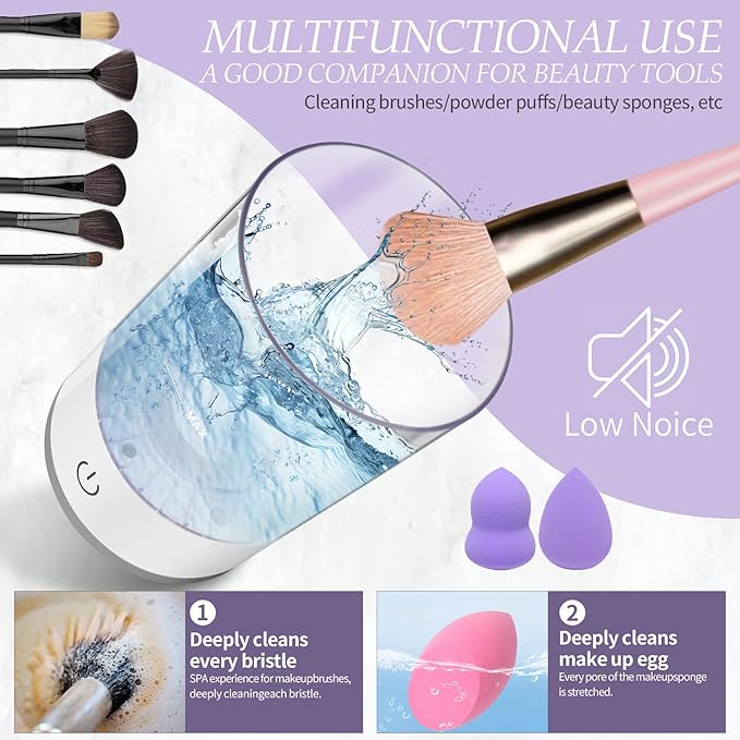 Electric Makeup Brush Cleaner - Portable Compact Design for Travel Home Use - Professional Makeup Brush Cleaning Machine - Automatic Makeup Brush Cleaner in Efficient for Beauty Women, Girls
