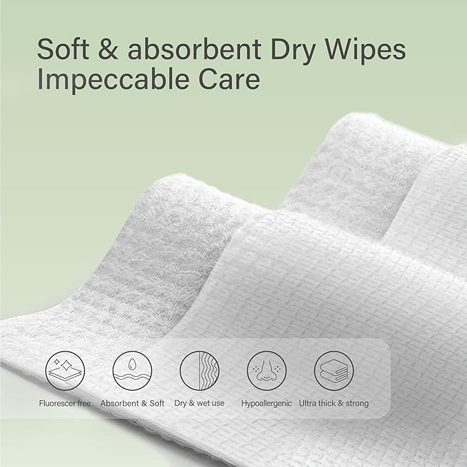 Unifree Facial Towels I Towelettes I Dry Wipes I Makeup Remover I Clean Facial Tissues in Box, Large Size 11.8 x 9.8 Inch, 50 Count