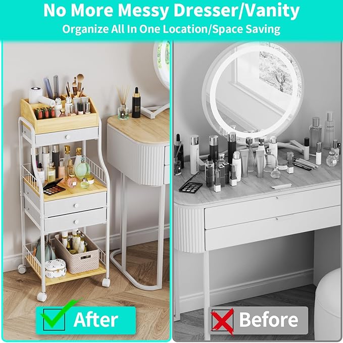 HapiRm Floor Makeup Organizer Storage - Vanity Skincare Make Up Organizers and Storage with Drawers, Cosmetics Display Cases Holder for Skin Care Nail Polish Perfume Makeup Brush