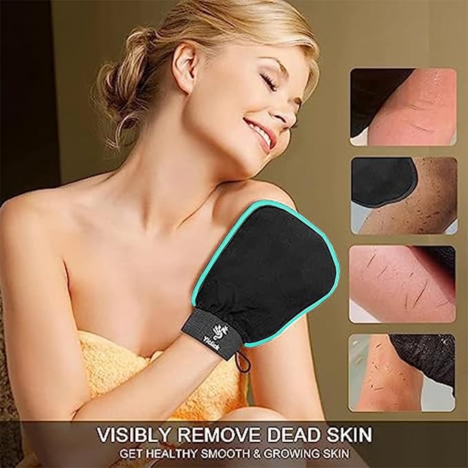 Exfoliating Gloves 2 Pcs, Exfoliating Body Scrubber for Bath Shower Exfoliation, Body Scrub Exfoliator Loofah Sponge for Dead Skin Remover, Korean Exfoliating Mitt (Grey)
