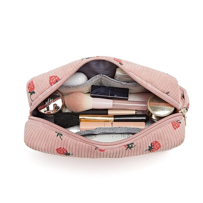 Small Corduroy Makeup Bag for Women Portable Cosmetic Bag Travel Makeup Pouch Small Corduroy Toiletry Bag with Zipper for Purse