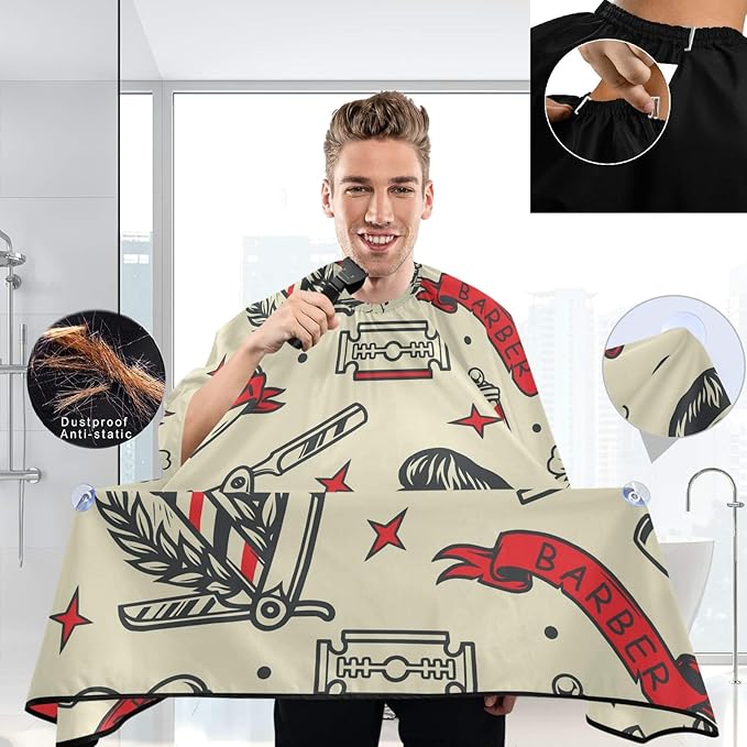 visesunny Professional Barber Cape Polyester Hair Cutting Salon Cape Apron Anti-Static Beard Bib Grooming Apron