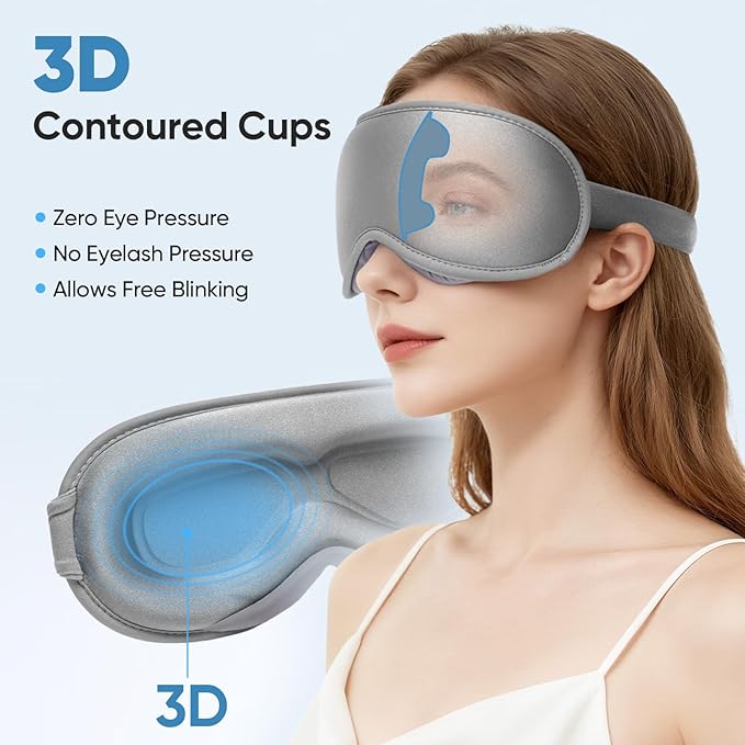 Weighted Eye Mask for Sleeping - Sleep Mask for Women & Men, Blackout 3D Contoured Sleeping Mask for Side Sleeper, Zero Pressure Soft Night Eye Cover with Adjustable Strap for Travel, Gray