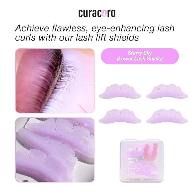 Curacoro Lower Lash Lift Shields, 4 Pcs Lash Lift Pads Self Adhesive, Bottom Eye Rods for Lifting and Curling, Reusable Silicone Tools for Eyelash Perm Lamination