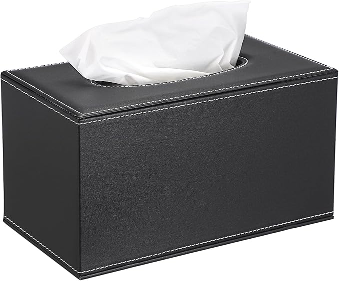 Sumnacon Tissue Box Cover Rectangle Leather Tissue Box with Magnetic Bottom,PU Tissue Box Holder Decorative Black Tissue Cover for Bathroom Toilet Bedroom Kitchen Office Table Desk, Large