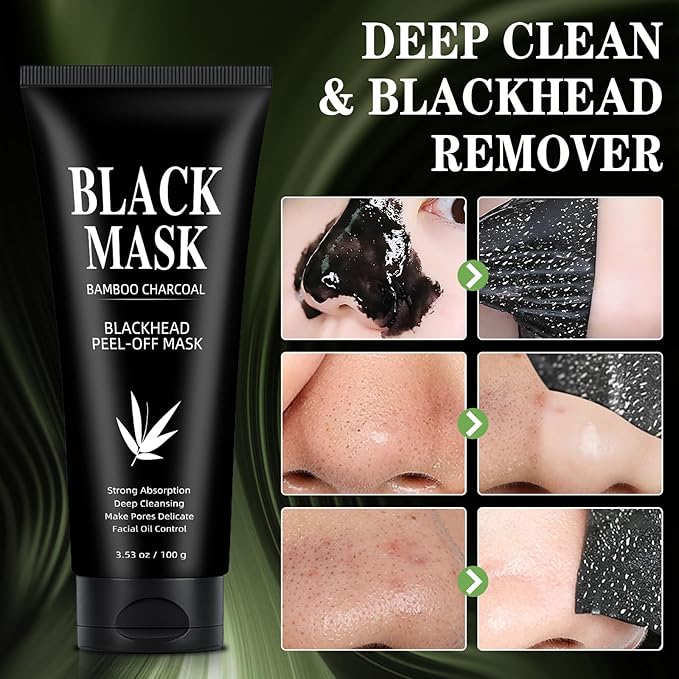 Blackhead Remover Mask, Charcoal Peel Off Face Mask 3.53oz, Black Head Remover for Face &Nose, With Brush, Extractor Tool, Deep Pore Cleansing Dirt, Excess Oil and Blackheads for Men & Women
