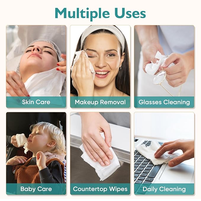 Face Towels, 200 Count Disposable Face Towelette for Washing Face, Skincare, Ultra Soft Facial Towel for Sensitive Skin, Lint-free Makeup Remover Dry Wipes - 4 Box