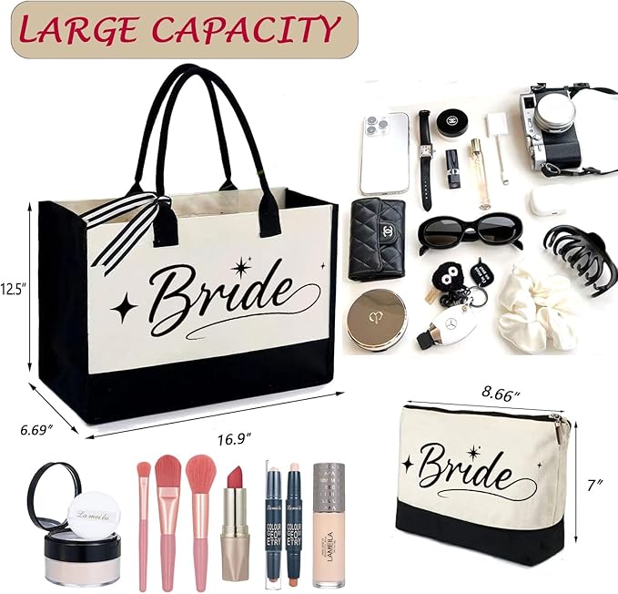 Bride Gifts Canvas Tote Bag, Gifts for Wedding BridalShower, Bachelorette Party, Bride to be, Miss to Mrs Gift,Christmas Personalized Bridesmaid Present