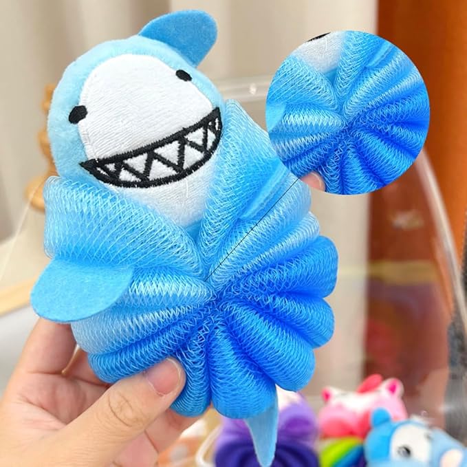 Bath Loofahs,Ttdesefu Kids Toddler Body Sponge Cute Cartoon Kids Loofah,Bath Sponge Shower Puff Soft Loofah Sponge Pouf Exfoliating Mesh Shower Ball (Animal，2 Pcs) (Dark Pink,Blue)