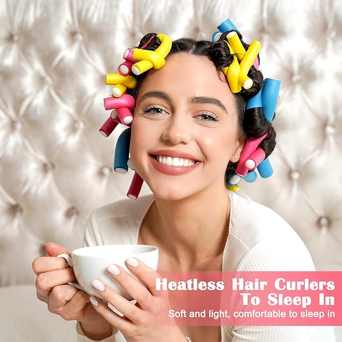 AIDUCHO Heatless Hair Curlers 42PCS Flexible Hair Rollers 7" Soft Foam Hair Curlers No Heat Bendable Curling Rods for Short Medium Long Hair, 7 Colors & Sizes
