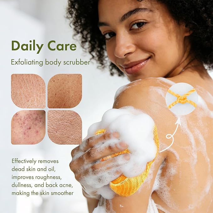 African Net Sponge Authentic, 47 inches Exfoliating Body Scrubber, Back Scrubber for Shower, African Bath Sponge with Knots, Durable Loofah Washcloth for Women & Men Daily Use