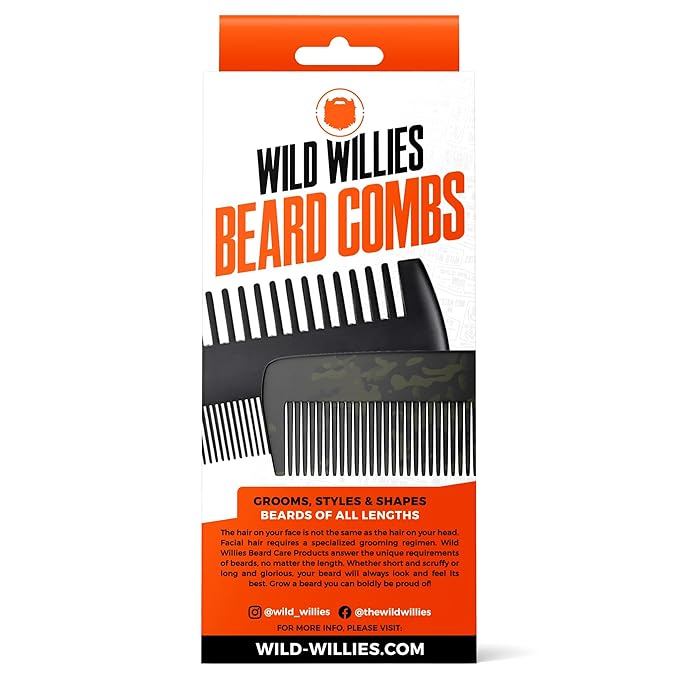 Wild Willies Wood & Composite Beard Combs With Travel Pouch - Dual Action Fine & Coarse Bristles - Premium Grooming Tool for Styling Hair or Beard, All Hair Types
