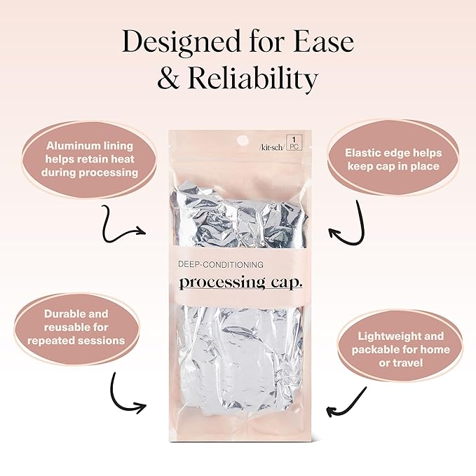 Kitsch Aluminum Foil Heat Cap for Deep Conditioning - Reusable Hair Streamer For Coloring, Perm & Treatment, Heat Cap with Elastic Band, Processing Caps for Hair, Shower Caps for Sauna, Shower & Spa