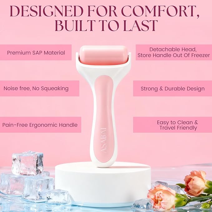 Ice Roller for Face, Premium Facial Ice Roller and 2X Rollers for Long Lasting Cold - Eye Roller for Puffy Eyes & Cold Massage for Migraines (Pink)