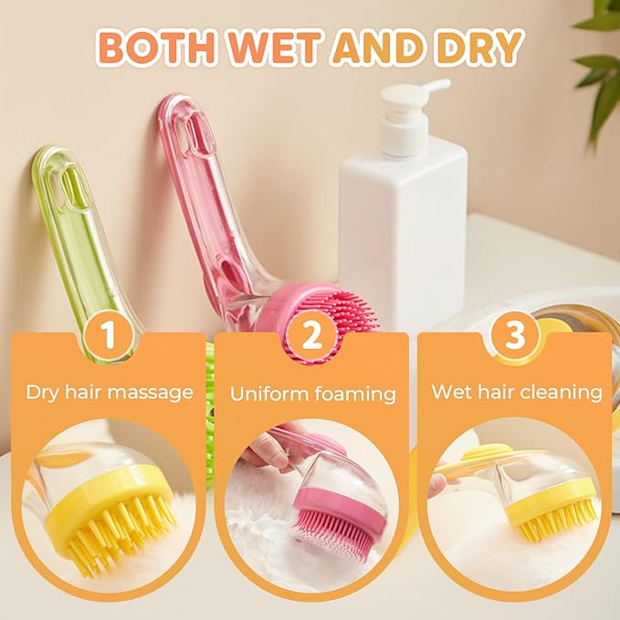 Pet Bath Brush with Shampoo Dispenser, Dog Bath Brush and Grooming Massage Brush for Dogs & Cats, Easy Dog Washing Brush for Short and Long Hair, Coarse and Fine Teeth 2pcs (Red)