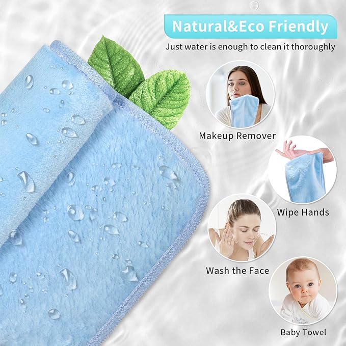 Makeup Remover Cloth 7-Day Set, 15"x6.5" Reusable Makeup Remover Towels, Makeup Washcloths, Skin Friendly Soft Washable Coral Fleece Microfiber Towel for Face, Eye, Lips Gift for Women