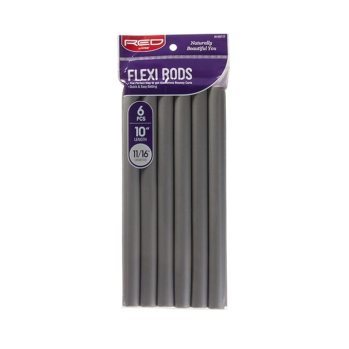 Red by Kiss Flexi Rods - Heatless Hair Curler for 90S Glamorous Bouncy Curls Beach Waves, No Slips, Sleep Styler (10" Length, 11/16" Diameter)