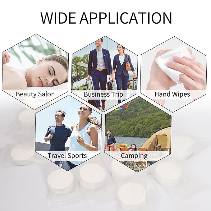 Classycoo Compressed Towel 100 PCS Mini Tablets Disposable Portable Face Towel Cotton Coin Tissue for Travel, Camping, Hiking, Sport, Home Hand Wipes&Other Outdoor Activities (Blue)