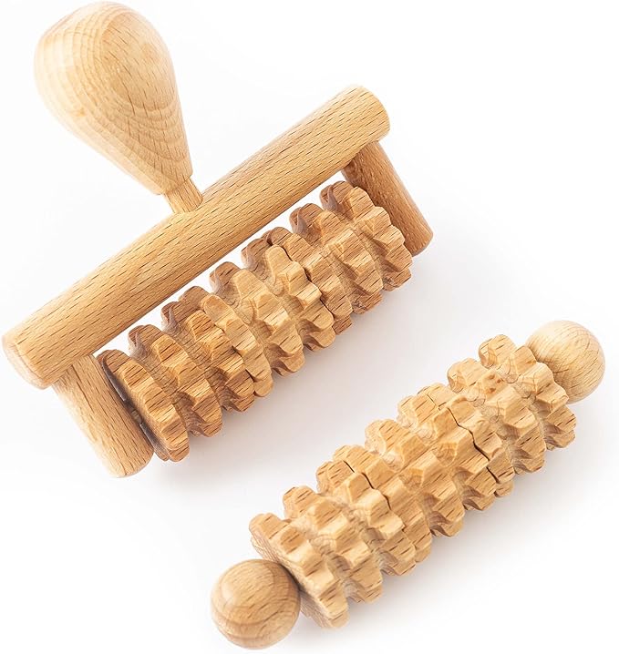 tuuli Body and Face Roller, Multi-Functional Wooden Massage Roller, Helps Ease Muscle Tension and Support Skin Health, Natural Face Massage Tools, Set of 2 (2 Piece Set)