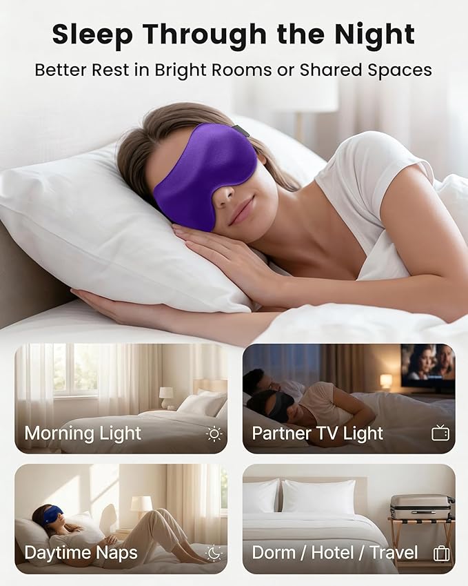 3 Pack Sleep Masks for Women & Men: True Blackout Eye Mask for Sleeping, 3D Contoured Zero Eye Pressure, Lash-Friendly (Blink Freely), Side Sleeper Comfort, Adjustable Strap Blindfold, Night Eye Cover