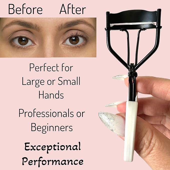2 Precision Comfort Hold Easy Grip Professional Eyelash Curler Long Lasting Lifted Eyelashes Ergonomic Comfort Hold Voluminous Curls in Seconds Non-Slip Finger Grip (x2 Pink/White)