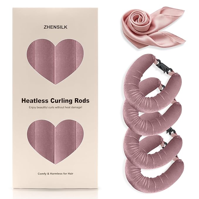 Heatless Hair Curler Set – 4PCS Velvet Overnight Blowout Rods for Heatless Curls, Jumbo Flexible Curling Rods to Sleep In, No Heat Curling Tools for Natural Waves and Curls Rose Pink