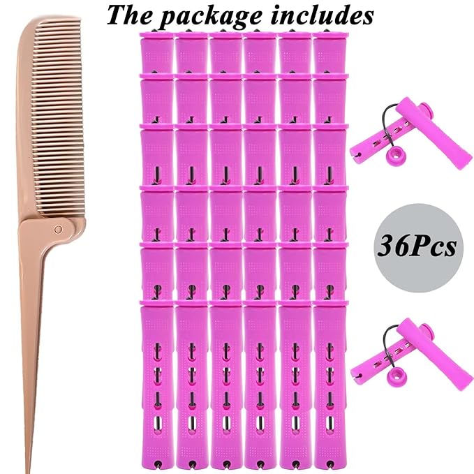 Purple Perm Rods Set for women - 36pcs Plastic Cold Wave Rods Hair Rollers for Short Long Hair Curling Rod with Rat Tail Comb(36pcs Purple)