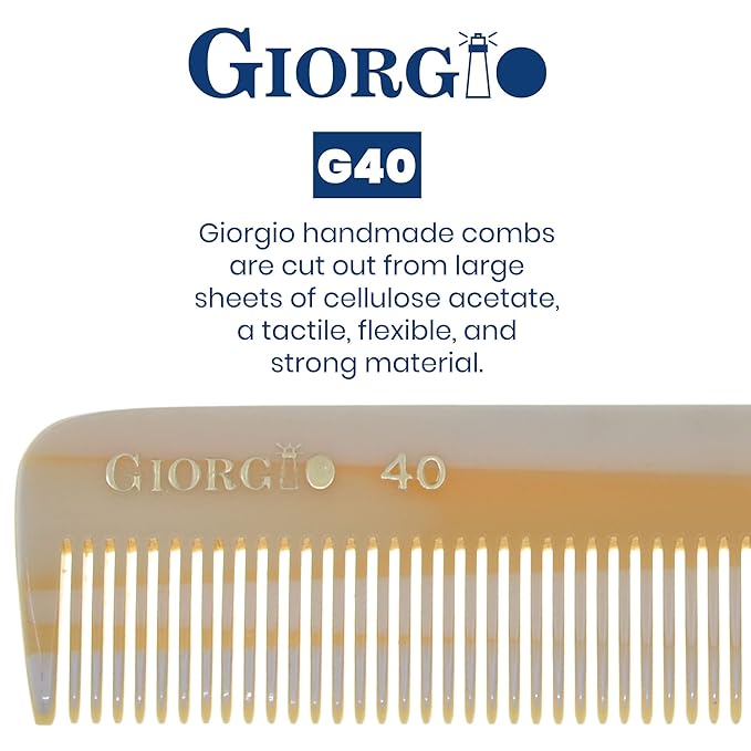 Giorgio G40 Handmade All Fine Tooth Pocket Comb, Hair Comb Straightener for Everyday Grooming Styling Hair, Mustache and Beard for Men Women and Kids, Use Dry or with Balms, Saw Cut and Polished