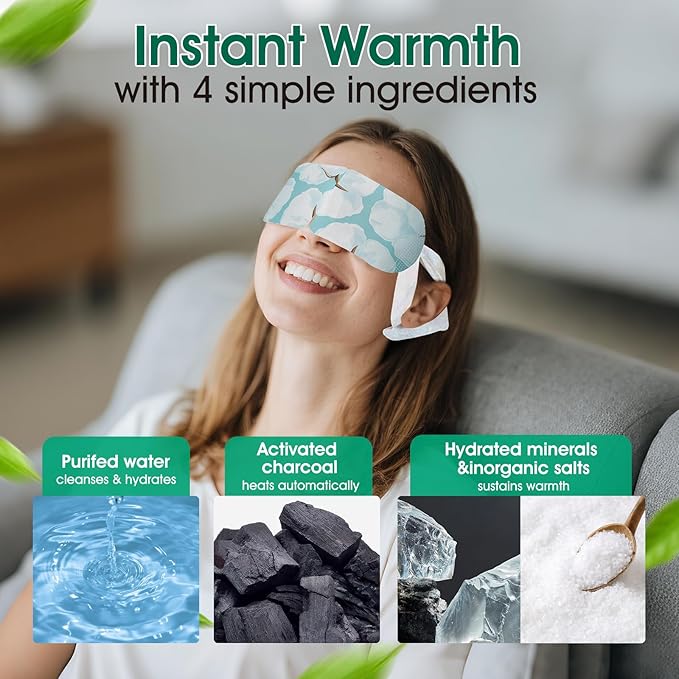 60 Pack Steam Eye Masks Disposable for Dry Eyes, Heated Eye Mask Warm Compress for Eyes, Relaxation Mothers Day Gifts Self Care for Women, Spa Travel Essentials - Lavender, Unscented, Chamomile, Rose
