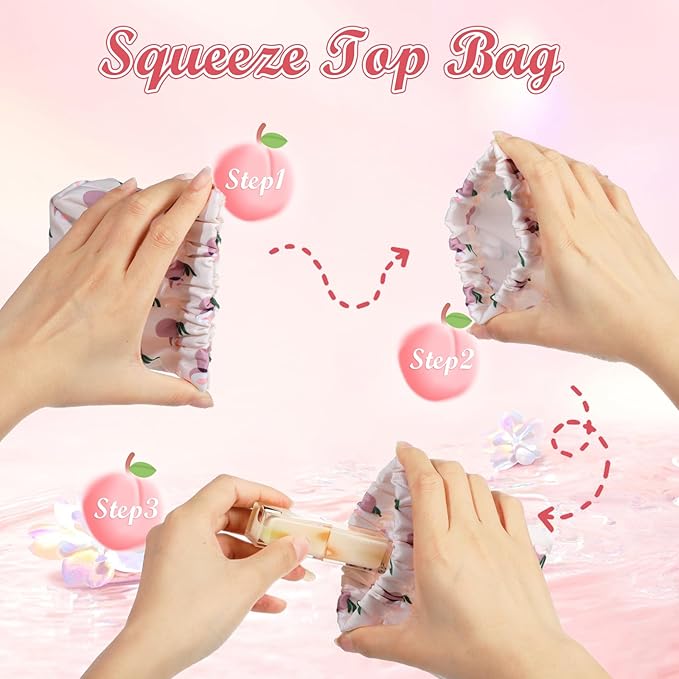ISKYBOB 3PCS Pocket Cosmetic Bag Squeeze Top, Small Makeup Bag for Purse Portable Mini Coin Change Purse Self-Closing Cosmetic Purse Small Leather Makeup Lipstick Organizer Pouches (Flower)