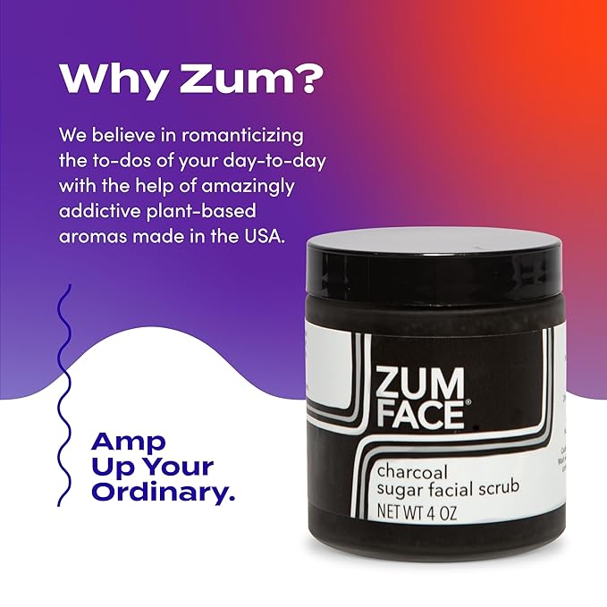 Indigo Wild Zum Face Sugar Facial Scrub - Natural Sugar Scrub - Soothing Facial Exfoliator with Jojoba Oil, Coconut Oil & Olive Oil - Charcoal - 4 Oz
