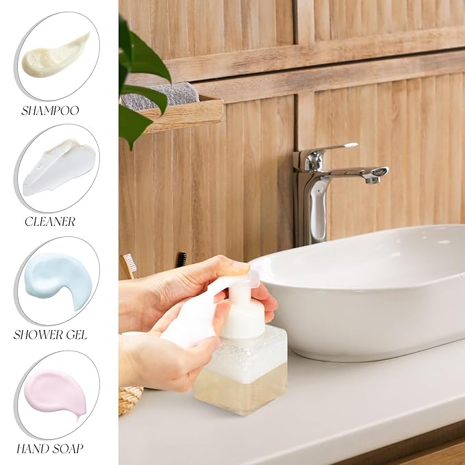 Domensi 12 Pcs Foam Pump Bottle Foaming Soap Dispenser Empty Travel Foaming Dispenser 8.5 oz Refillable Hand Soap Plastic Pump Bottle Travel Clear Container for Bathroom Vanities (Clear)