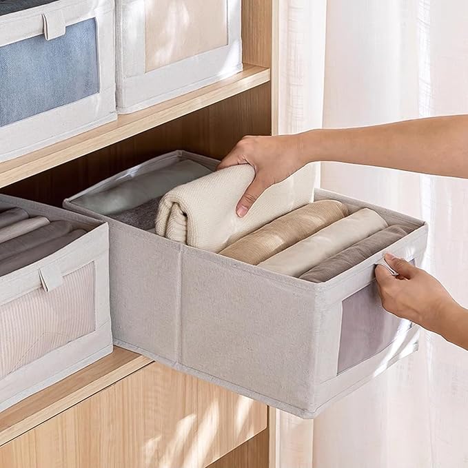 Linen Closet Organizers And Storage, 8 Pack Closet Storage Bins Linen Closet Baskets for Closet Organization Foldable Closet Organizer Bins with Clear Window For Organizing Clothing, Jeans, Shelves