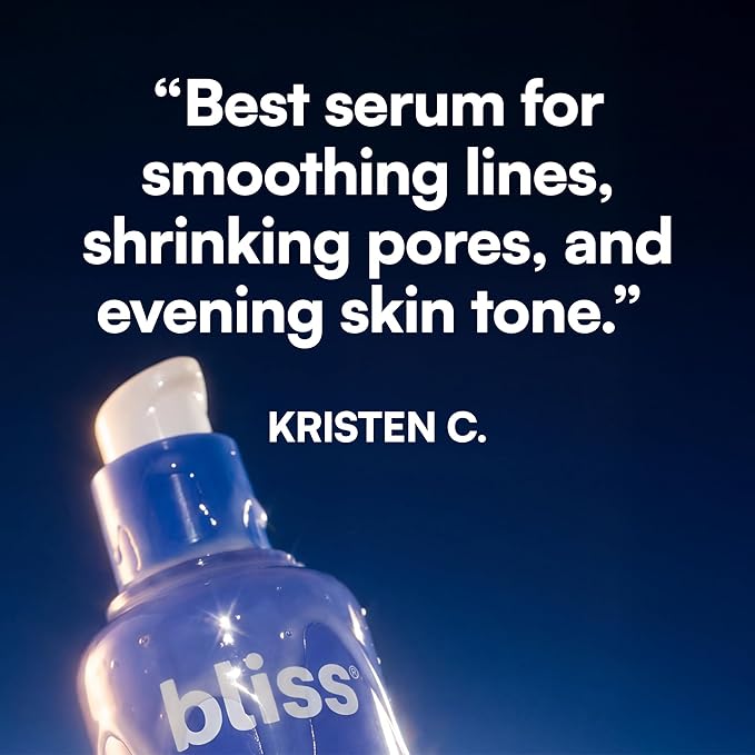 Bliss Renew & Smooth Night Serum – Glycolic Acid + Polyhydroxy Acid Exfoliating Serum – Resurfaces Skin, Smooths Texture & Brightens Tone Overnight – 1 Fl Oz