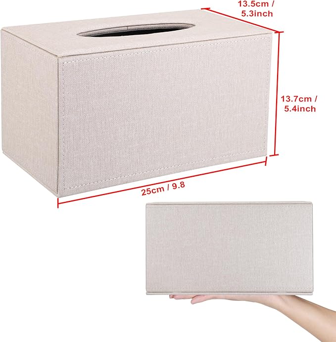 Sumnacon Tissue Box Cover Rectangular Tissue Box Holder Linen Tissue Box with Magnetic Bottom Decorative Beige Tissue Box for Bathroom Toilet Living Room Table Desk Office Car, Large