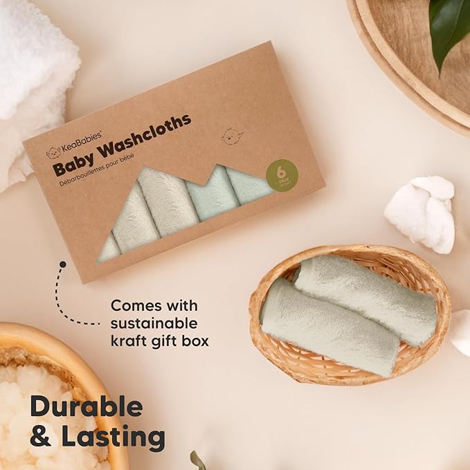 6-Pack Baby Washcloths - Soft Absorbent Viscose from Bamboo Wash Cloths for Babies, Kids, Toddlers, Infant, Newborn Bath Towels, Gentle on Sensitive Skin, 10x10 Reusable Face Towels (Stone/Dove)