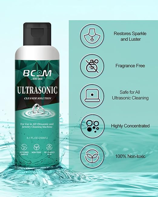 Ultrasonic Jewelry Cleaner Solution, Jewelry Cleaner Great for Use in All Ultrasound Machines, Eyeglass and Rings, Effective Cleaning Solution for Gold, Silver, Platinum, Diamonds, and Watch (8.5 oz)