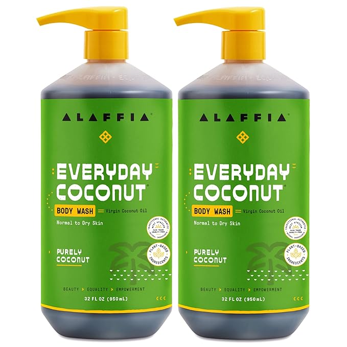 Alaffia Body Wash, Everyday Coconut, 2-Pack – Moisturizing Soap with Nourishing Coffee Berry Extract and Hydrating Water, Vegan and Cruelty-Free, 32 OZ Ea