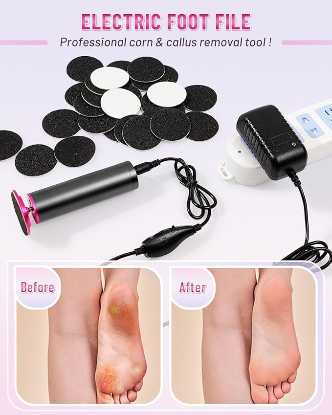 DERMAWAVE Electric Callus Remover for Feet with 60 Sandpaper Discs, Adjustable Speed Professional Foot File Electric Heel Grinder Sander Pedicure Tool for Men & Women