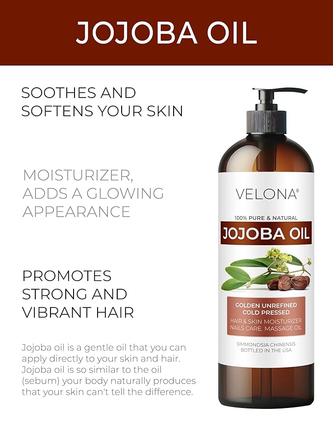 Jojoba Oil - 16 fl oz (with Pump) | 100% Pure and Natural | Golden, Unrefined, Cold Pressed, Hexane Free | Moisturizing Face, Hair, Body, Skin Care