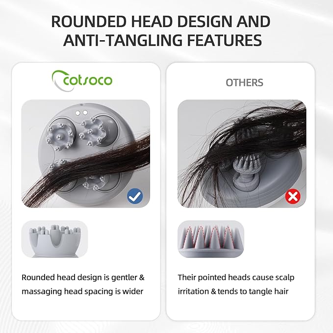 cotsoco Electric Scalp Head & Back Massager, Cordless Hair Massage Waterproof Head Massager with 4 Heads 84 Nodes for Hair Growth, Stress Relief & Deep Clean, Gifts for Men Women, Green